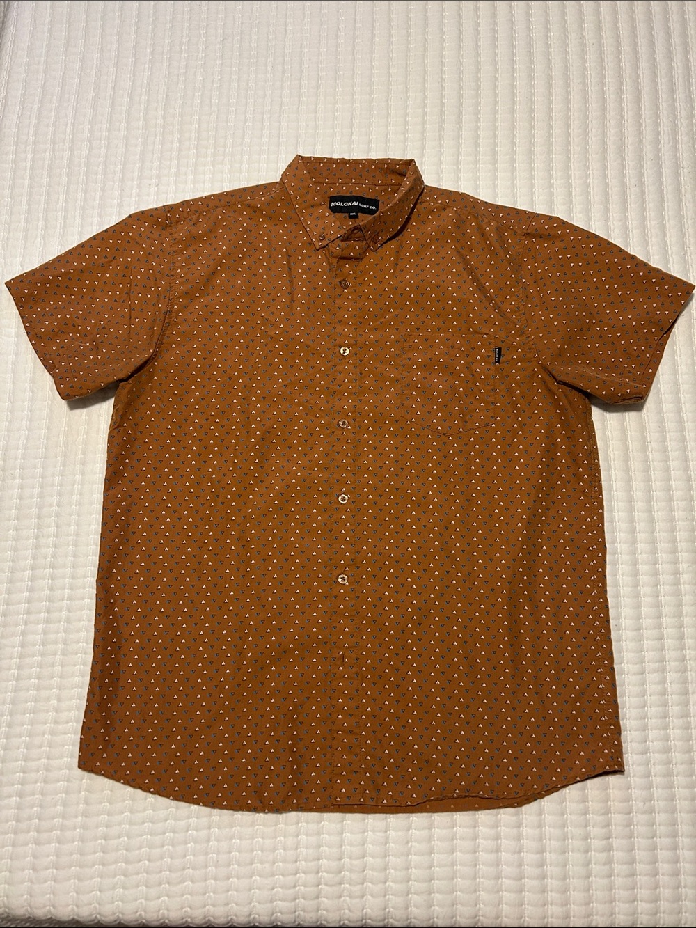 Molokai Surf Co Short Sleeve Button-Down Shirt in Brown with Micro Dot Print